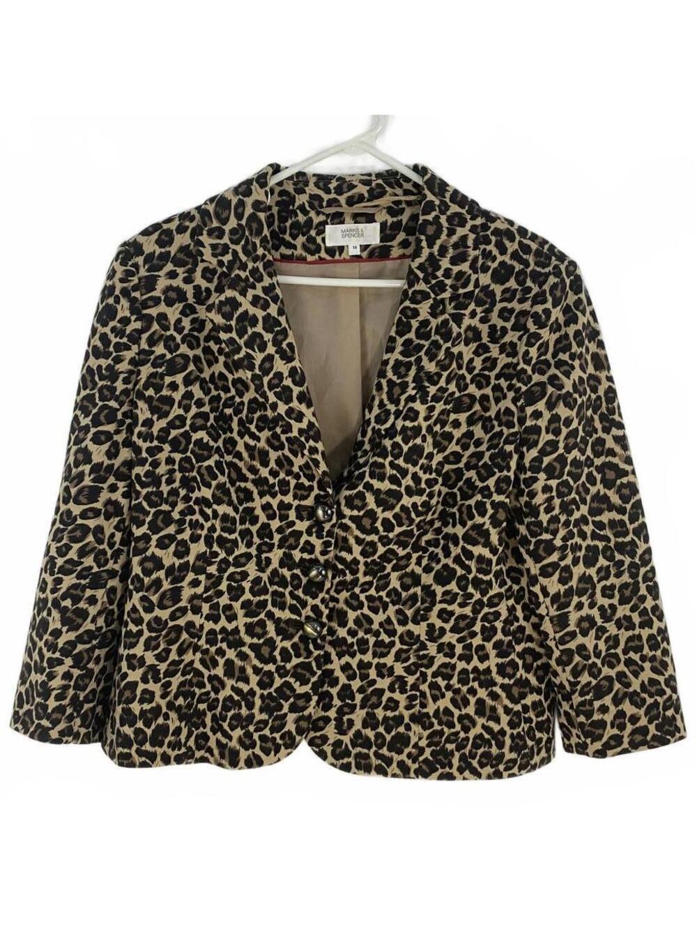 Marks & Spencer Leopard Print Button Shoulder Pads Blazer Size 12